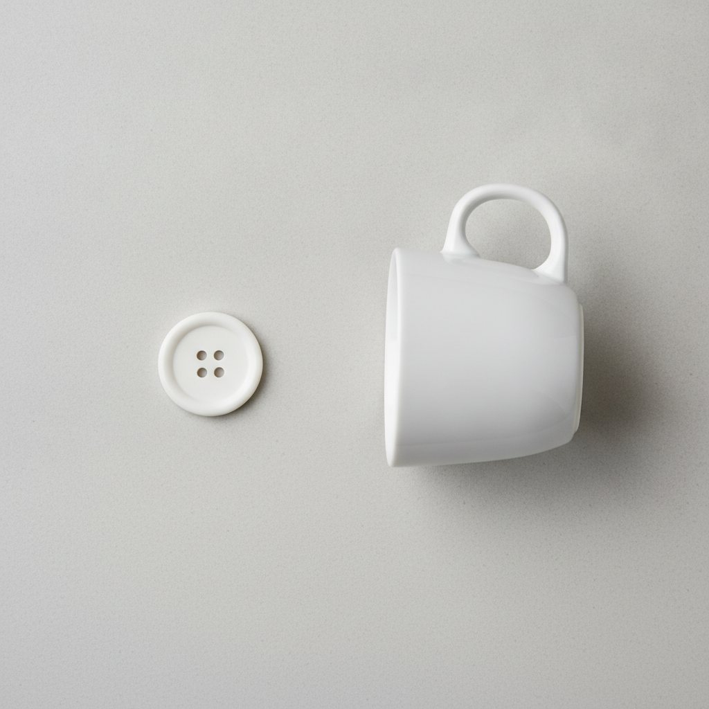 Bouton connecté comparé à une tasse à café pour juger sa taille réelle