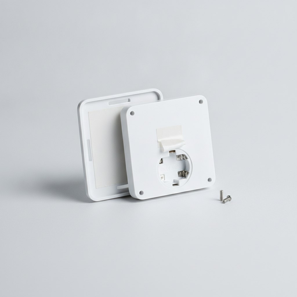 Dos de l'interrupteur avec adhésif, plaque de fixation et pile bouton